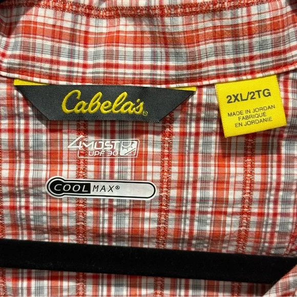 Cabela’s Plaid Short Sleeve Outdoor Shirt 2XL Coolmax UPF30 Textured Button Up - Picture 7 of 16